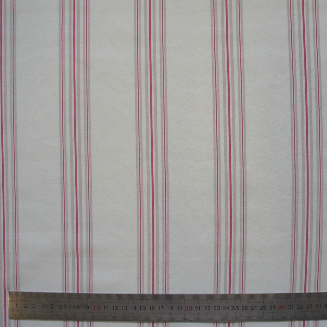 Tissu rayure framboise sur fond crème Mas d'Ouvan VIRGINIE - Par 10cm