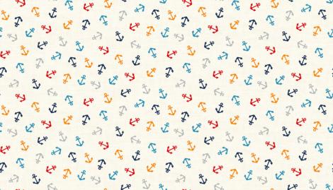 Tissu ancre marine sur fond crème par 10cm