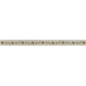 Galon roses fond vert 1cm, Dim: 1 m