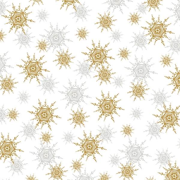 Tissu Noël flocons dorés fond blanc 41643M-3 - par 10cm