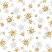Tissu Noël flocons dorés fond blanc 41643M-3 - par 10cm