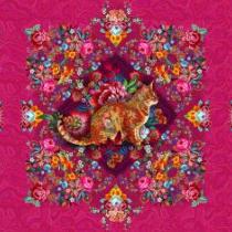 Tissu coton panneau "chat Malabar" rose d'Odile BAilloeul