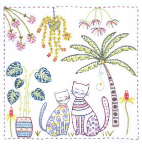 Vie de chat - Vacances sous les tropiques - Kit broderie un chat dans l'aiguille 