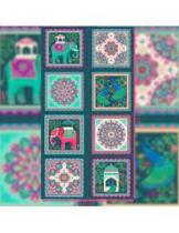 Tissu Jaipur de Makower UK - Panneau de 8 carrés différents