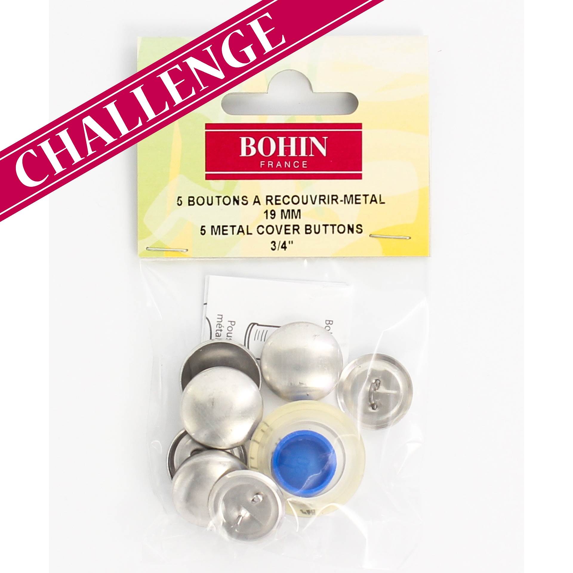 5 Boutons à recouvrir métal avec jeu de pose 18mm Bohin 90003
