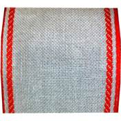 Bande de lin bis bordures rouge 7cm, Dim: 50 cm